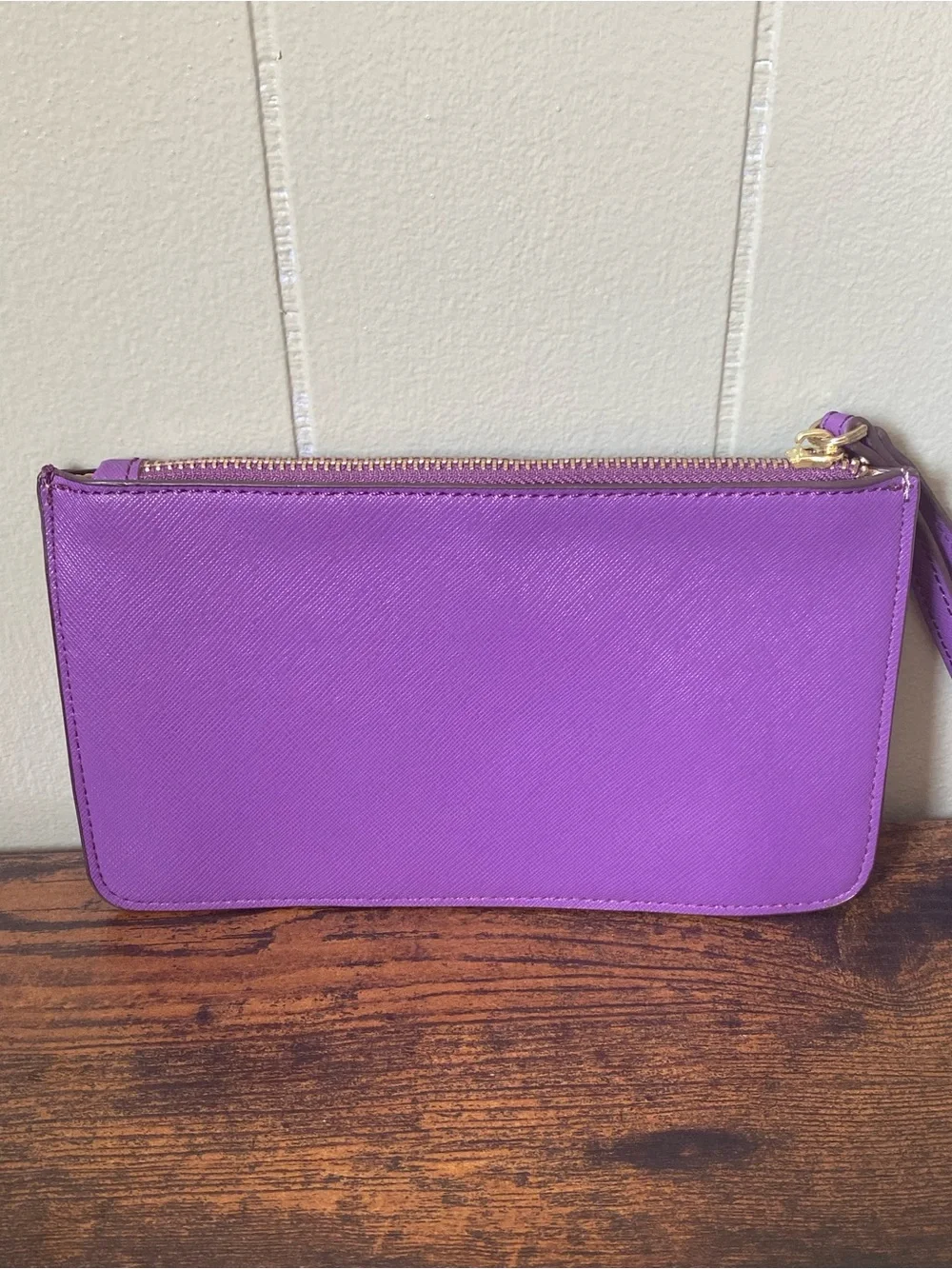 kate spade Purple Saffiano Zip Wristlet with Gold Logo
